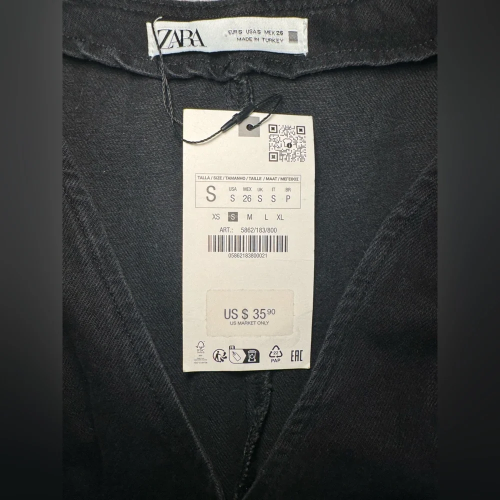 ZARA Cropped Black Denim Vest – Size S – New With Tags - Picture 3 of 4